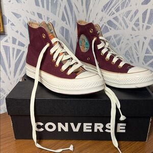 Converse Maroon High-Tops with White Accents (burgundy)